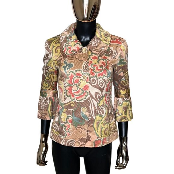 Lafayette 148 Floral Brocade Peplum Jacket Ruffle Sleeve Size 2 Fits Oversized - Picture 3 of 13